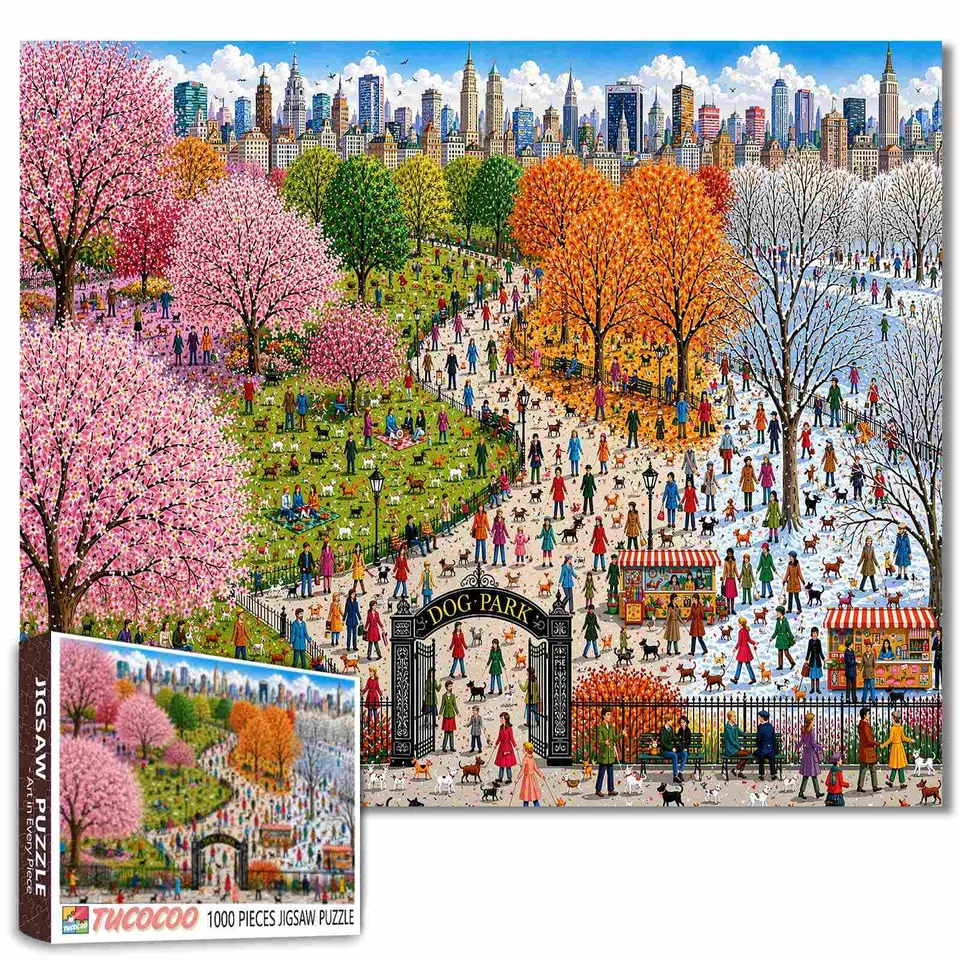 tucocoo-four-seasons-city-dog-park-puzzle-1000-teile-hunde image 1