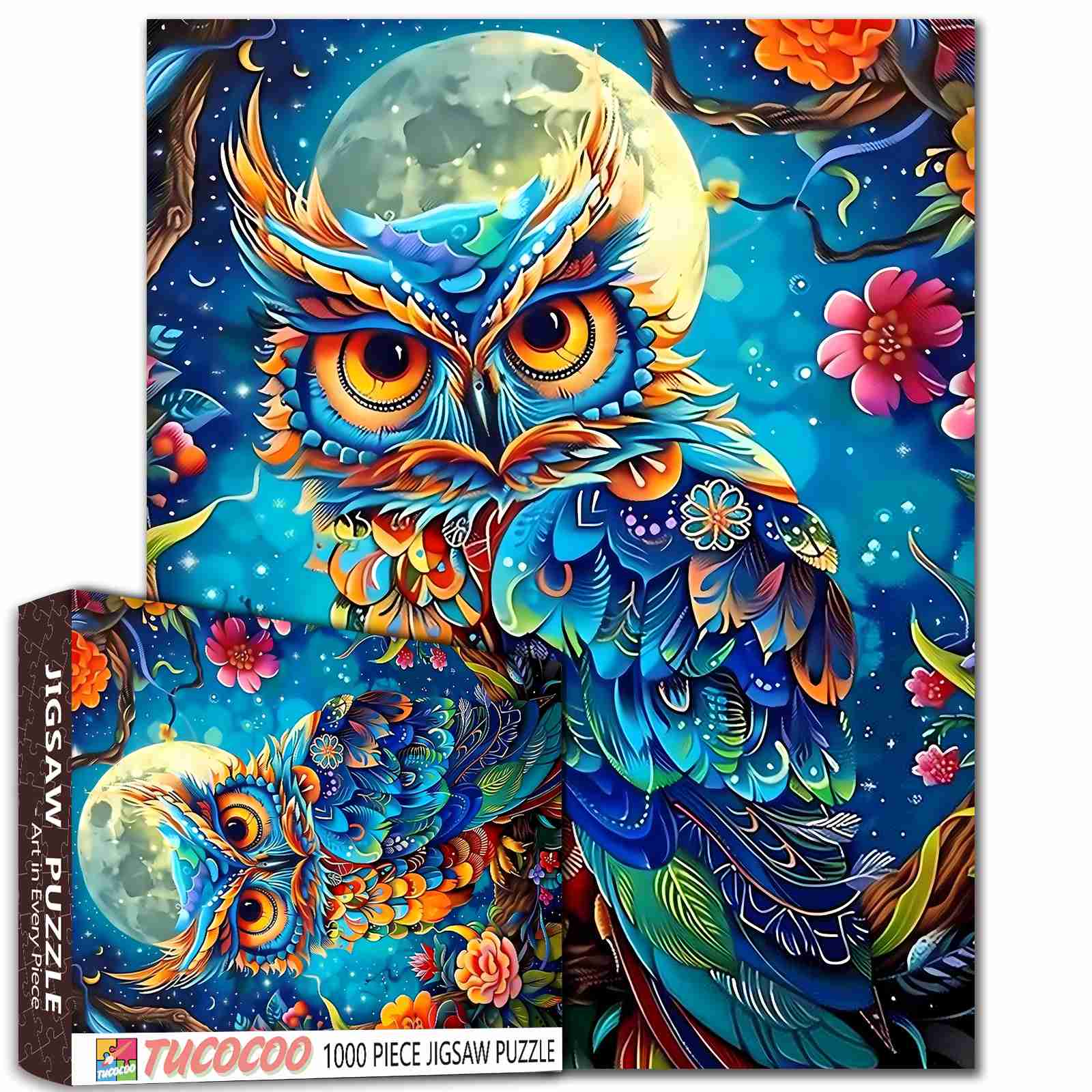 tucocoo-colorful-owl-under-moon-puzzle-1000-teile-eule image 1