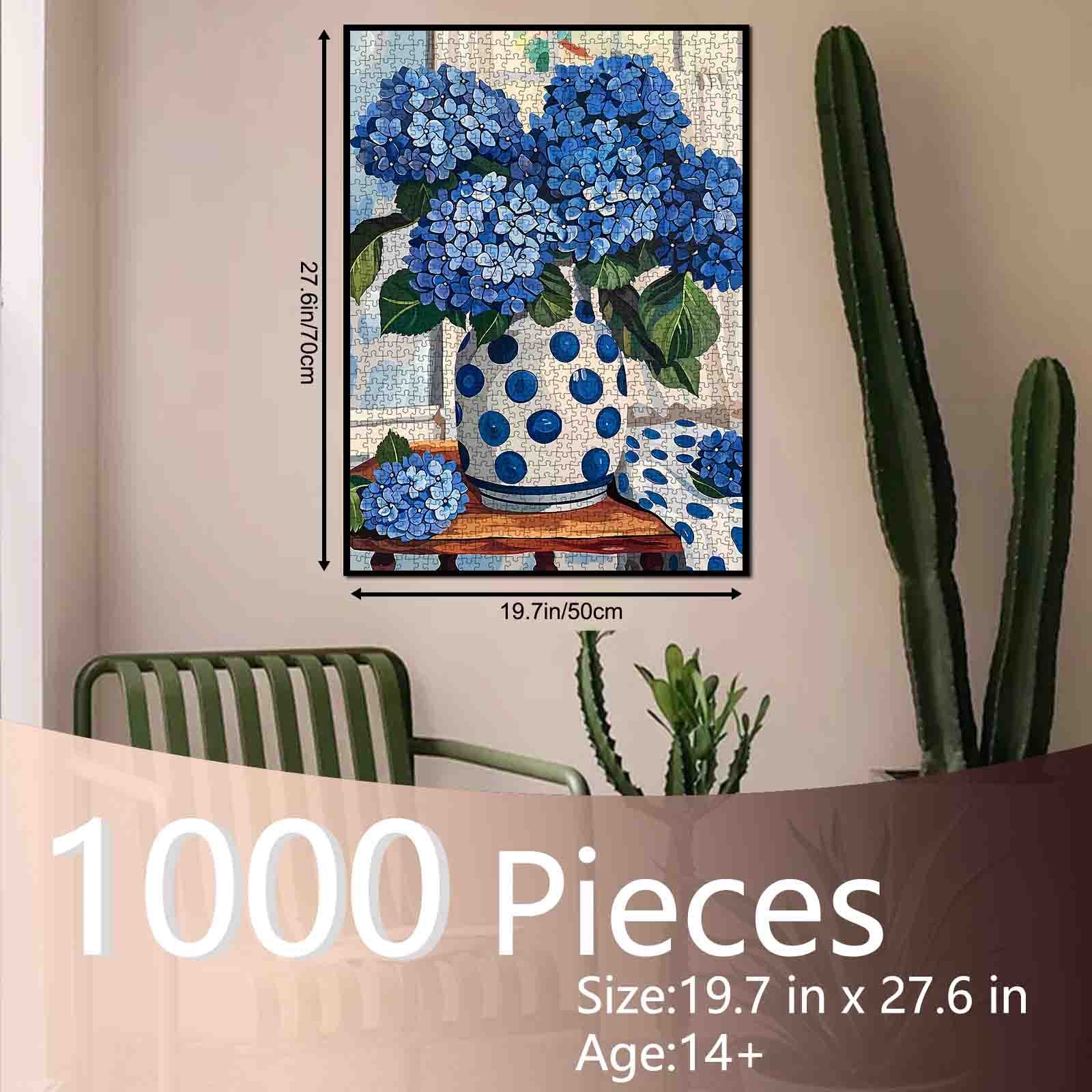tucocoo-blue-hydrangea-polka-dot-vase-puzzle-1000-teile-blumen image 5