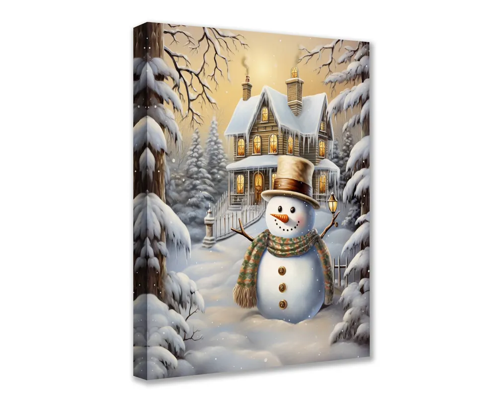 tucocoo-canvas-wall-art-snowman-winter-house-leinwandbild-30x40cm-gerahmt image 1