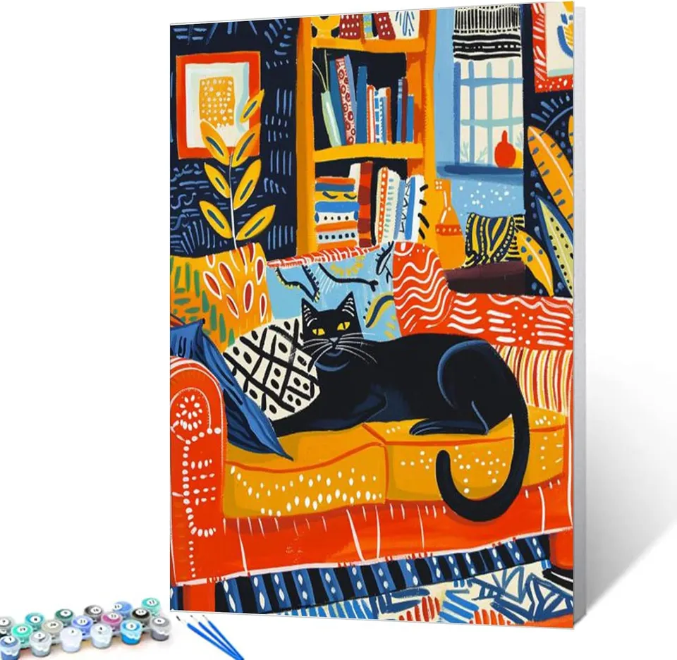 tucocoo-paint-by-numbers-schwarze-katze-malen-nach-zahlen-40x50-ohne-rahmen image 1