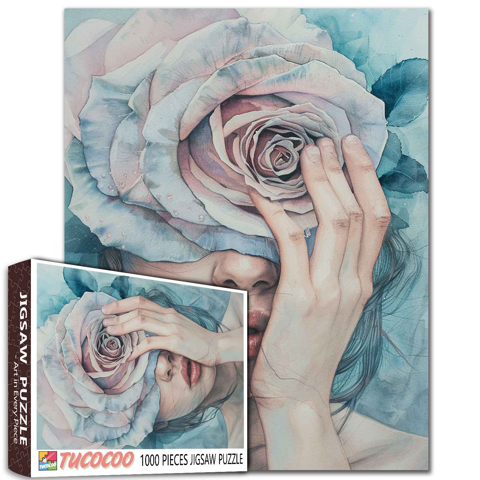 tucocoo-rose-enigma-puzzle-1000-teile-frau-mit-rose image 1