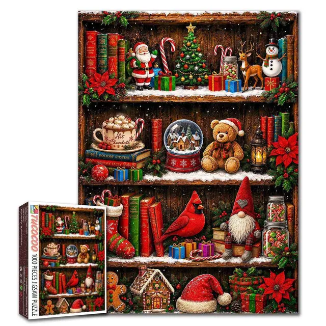 tucocoo-christmas-treasures-bookshelf-puzzle-1000-teile-weihnachten image 1