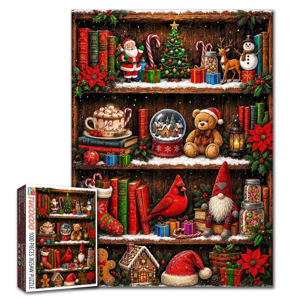 tucocoo-christmas-treasures-bookshelf-puzzle-1000-teile-weihnachten image 1