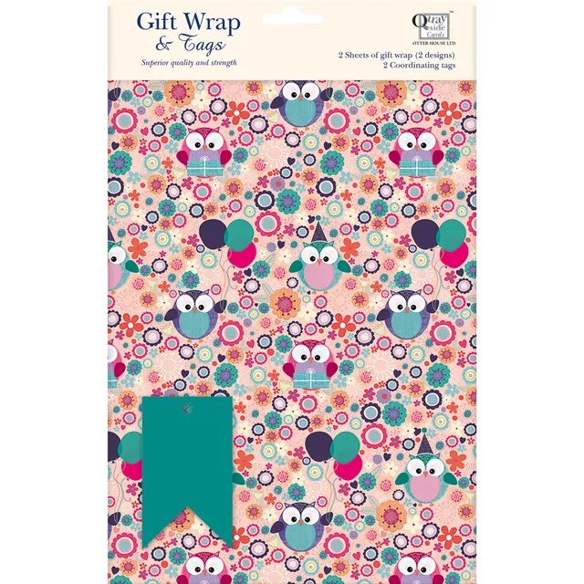 otter-house-birthday-hoots-geschenkpapier-eulen-2-bogen image 1