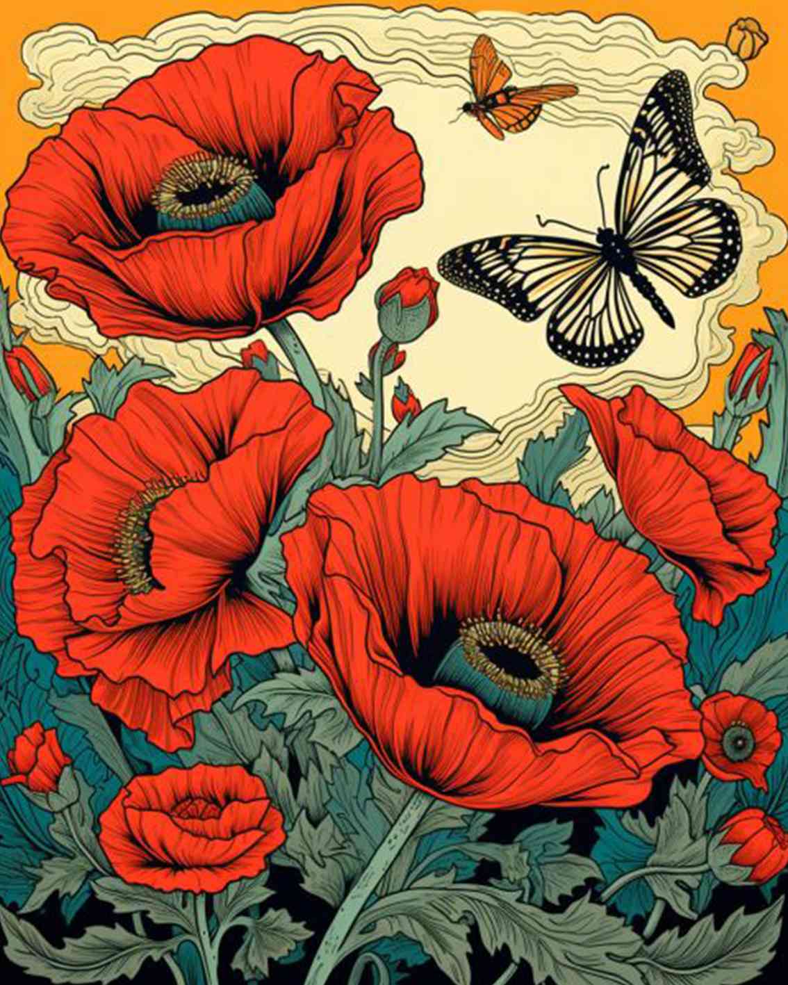 tucocoo-bold-red-poppies-and-butterflies-malen-nach-zahlen-40x50 image 2