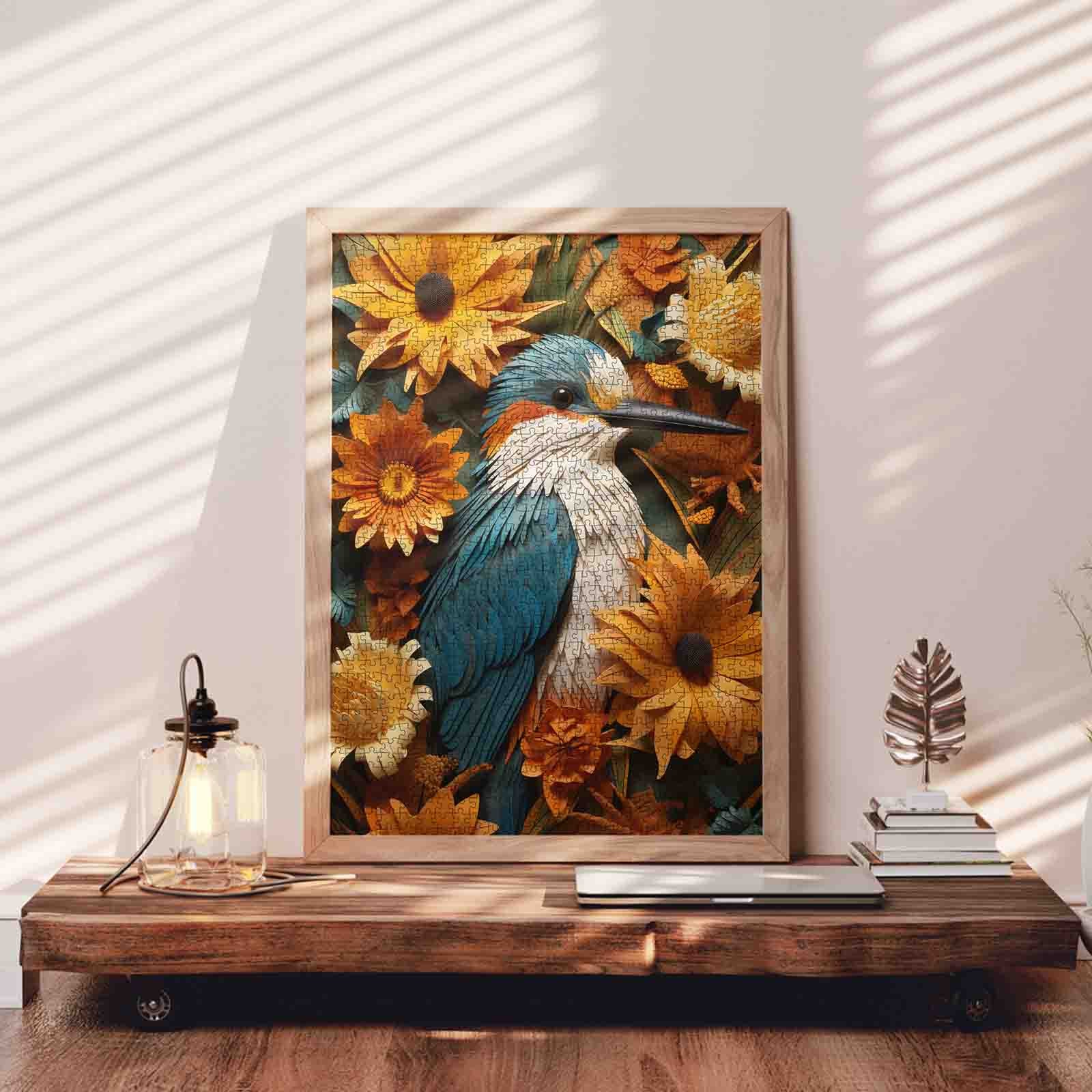 tucocoo-jigsaw-blue-kingfisher-sunflowers-puzzle-1000-teile-vogel image 3