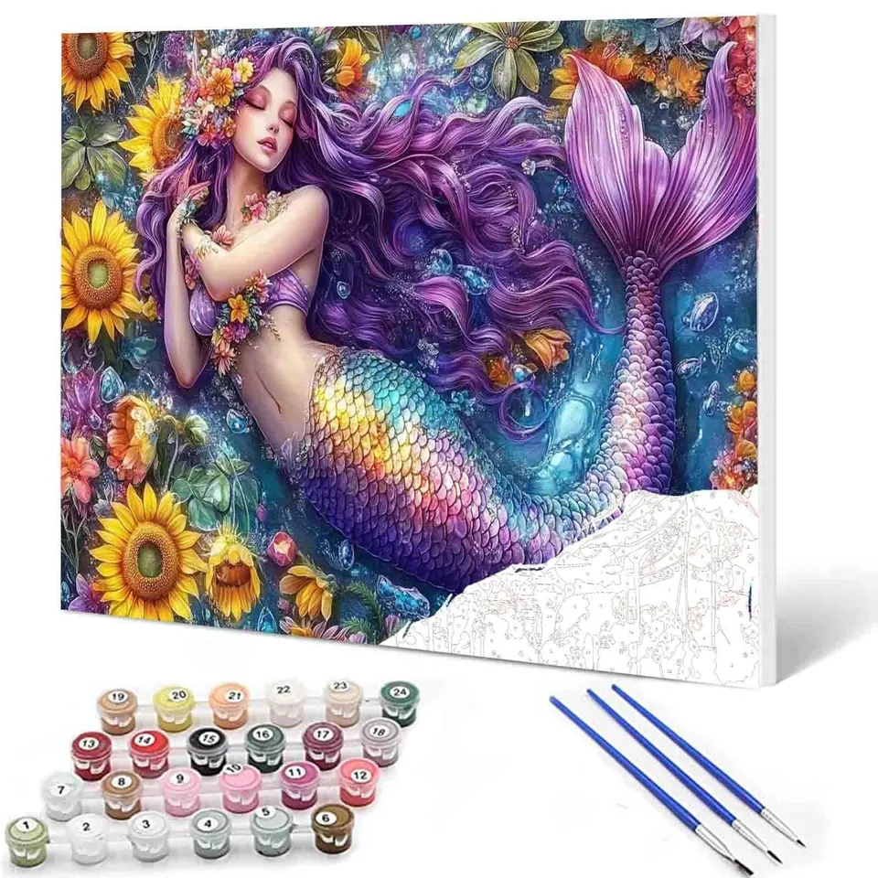 tucocoo-paint-by-numbers-sleeping-mermaid-garden-malen-nach-zahlen-40x50 image 1