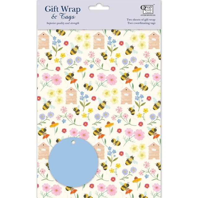 otter-house-gift-packaging-geschenkpapier-biene-2-bogen-tags image 1