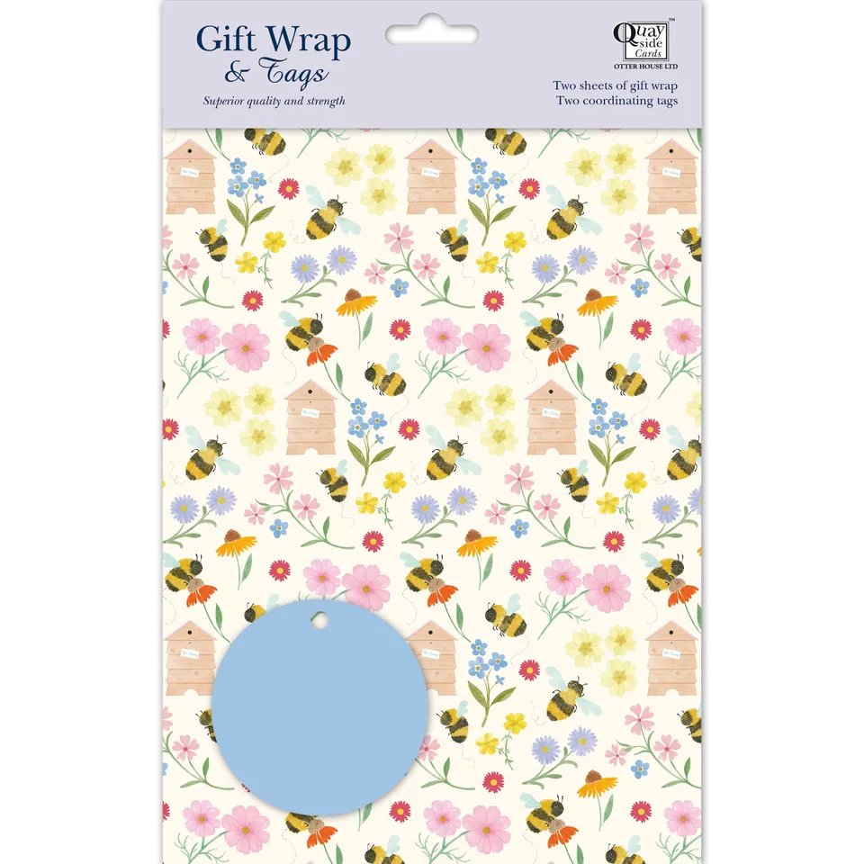otter-house-gift-packaging-geschenkpapier-biene-2-bogen-tags image 1