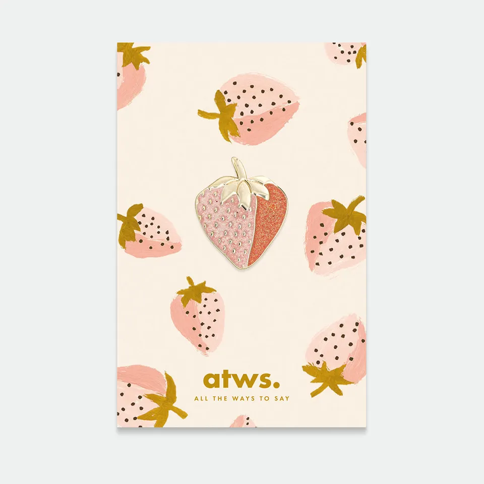 all-the-ways-to-say-strawberry-emaille-pin-erdbeere-gold image 1