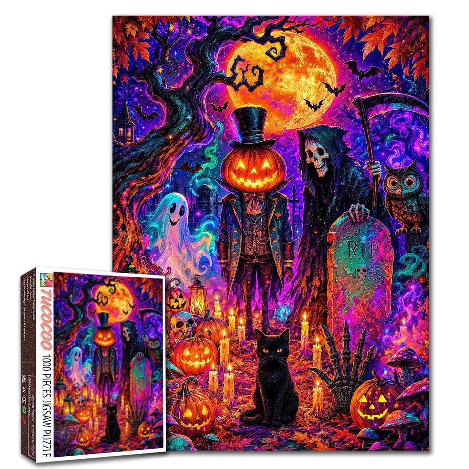 tucocoo-jigsaw-puzzles-pumpkin-reaper-haunted-graveyard-puzzle-1000-halloween image 1