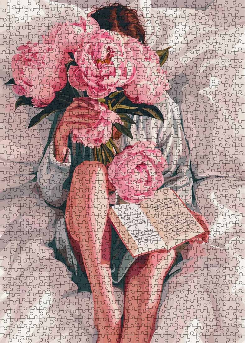tucocoo-beautiful-woman-with-peonies-puzzle-1000-teile image 2