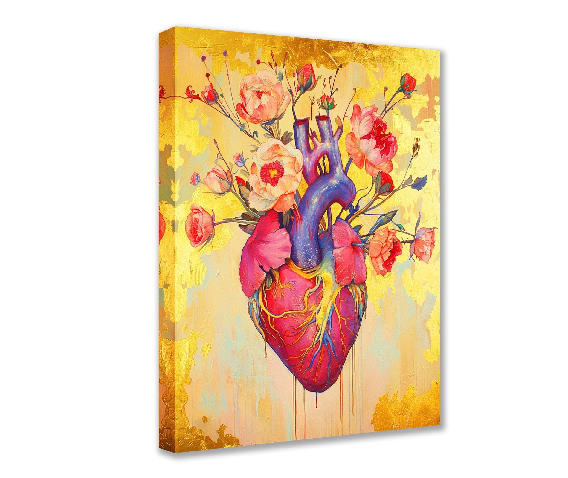 tucocoo-canvas-wall-art-herz-leinwandbild-30x40cm-gold-blumen image 1