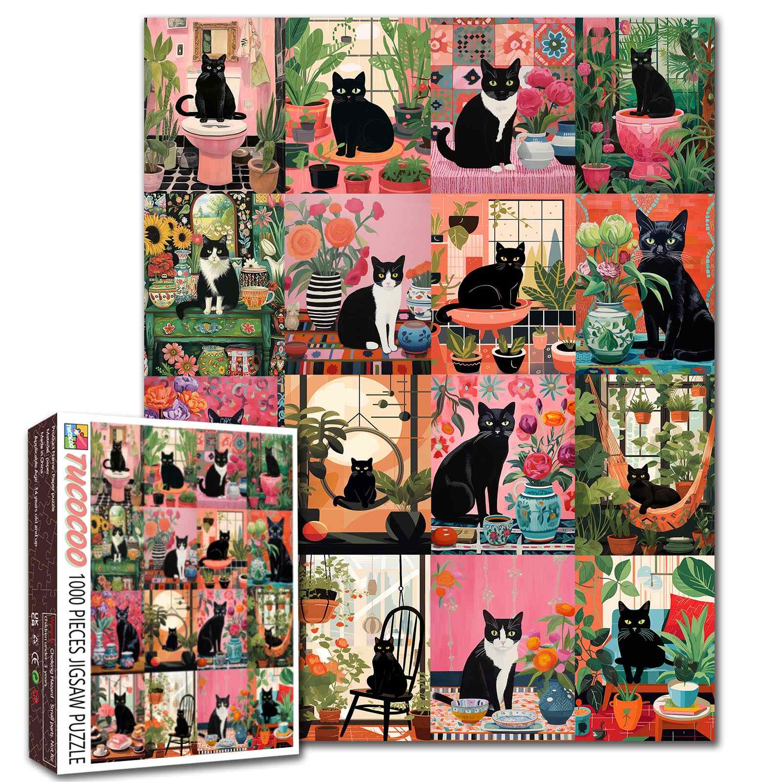 tucocoo-botanical-black-cat-puzzle-1000-teile-katzen image 1