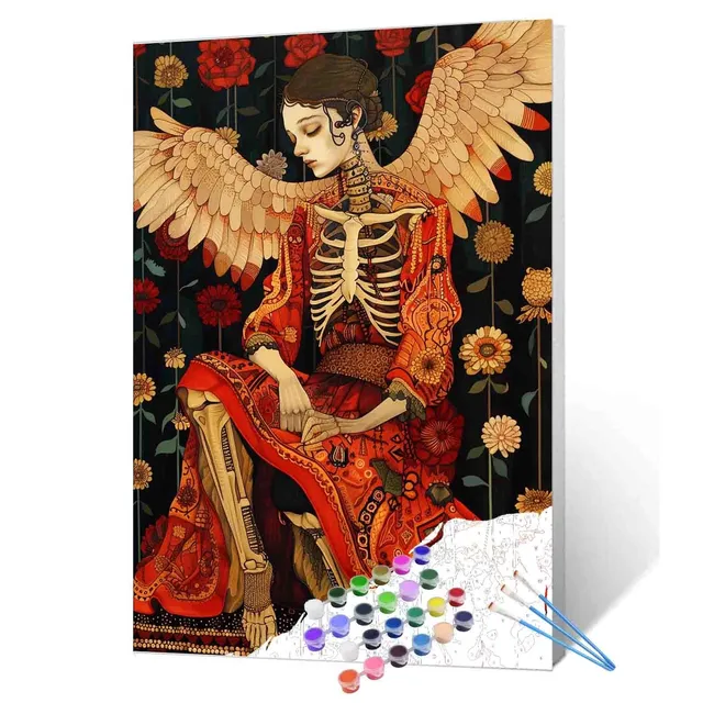 tucocoo-paint-by-numbers-skeleton-angel-in-red-robe-malen-nach-zahlen-40x50 image 1