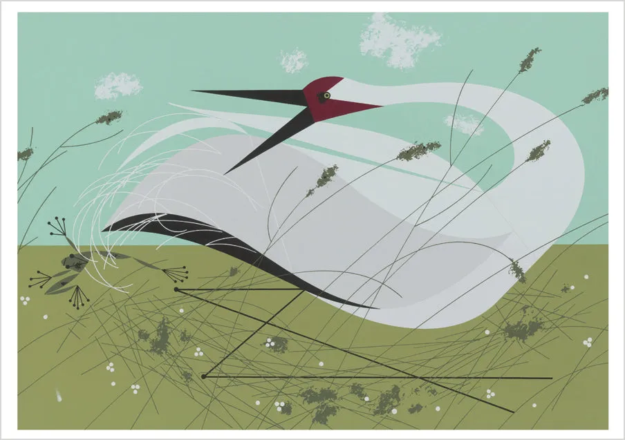 pomegranate-charley-harper-whooping-crane-klappkarte-blanko image 1