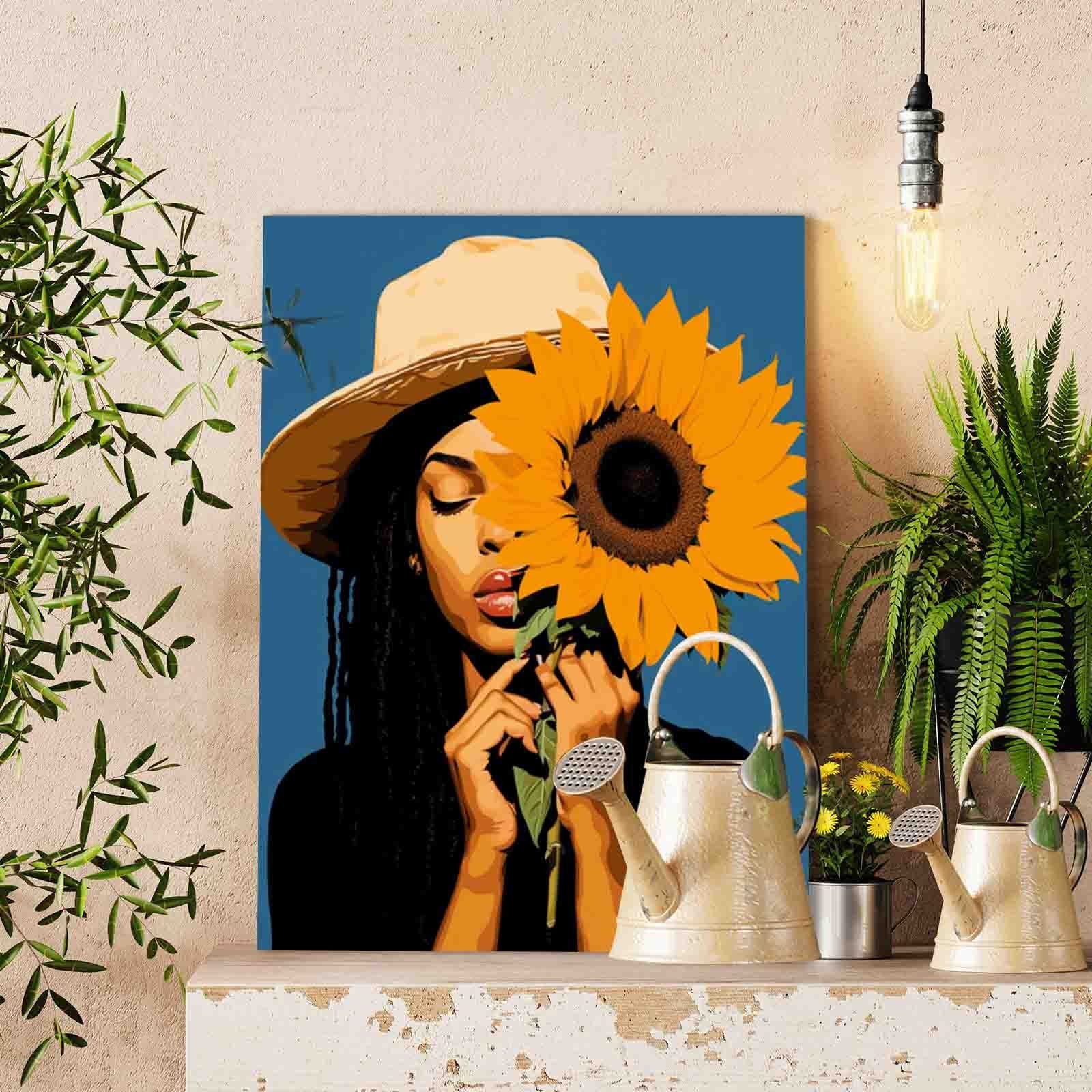 tucocoo-black-girl-and-sunflowers-malen-nach-zahlen-40x50-frau image 2