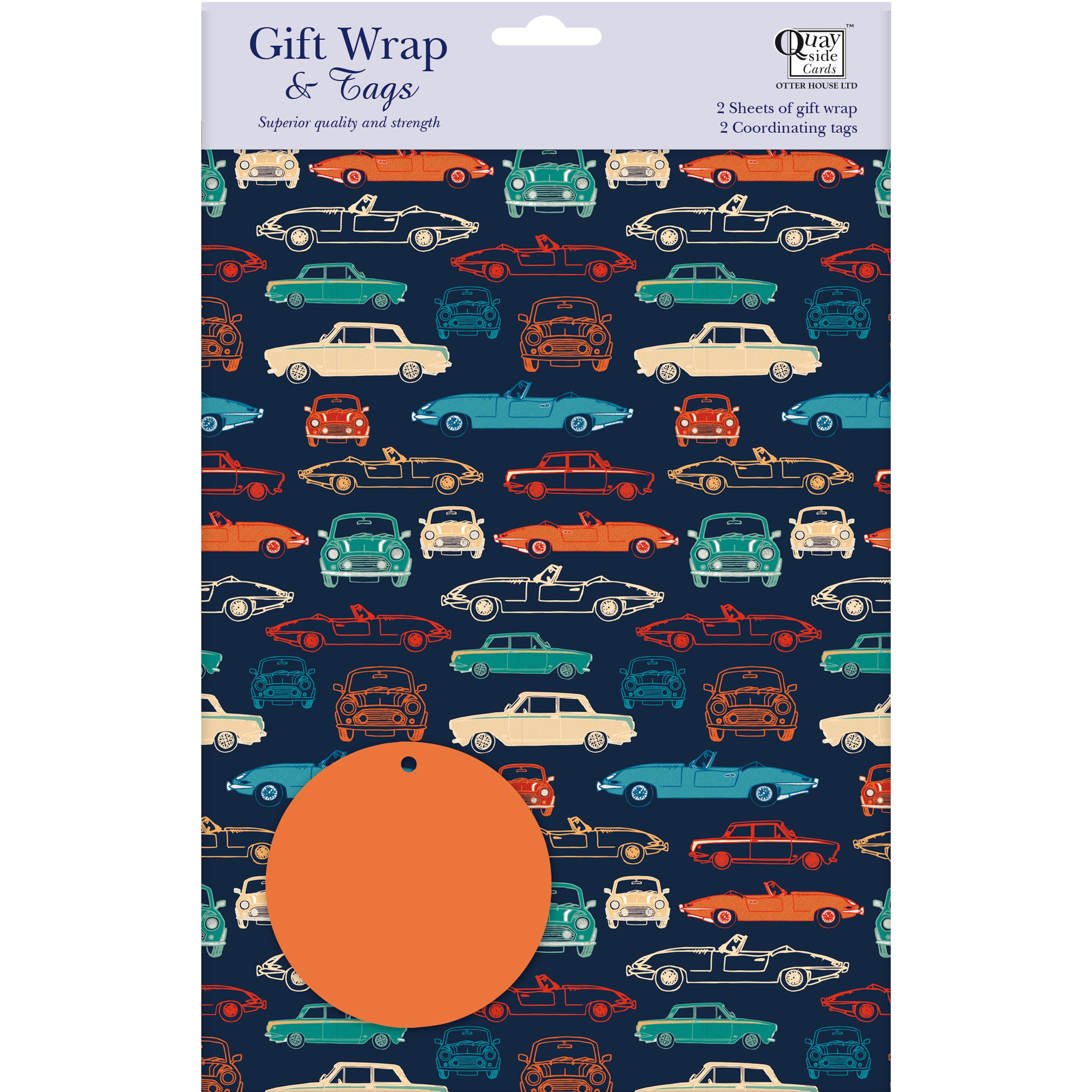 otter-house-classic-cars-geschenkpapier-2-bogen-2-anh-nger image 1