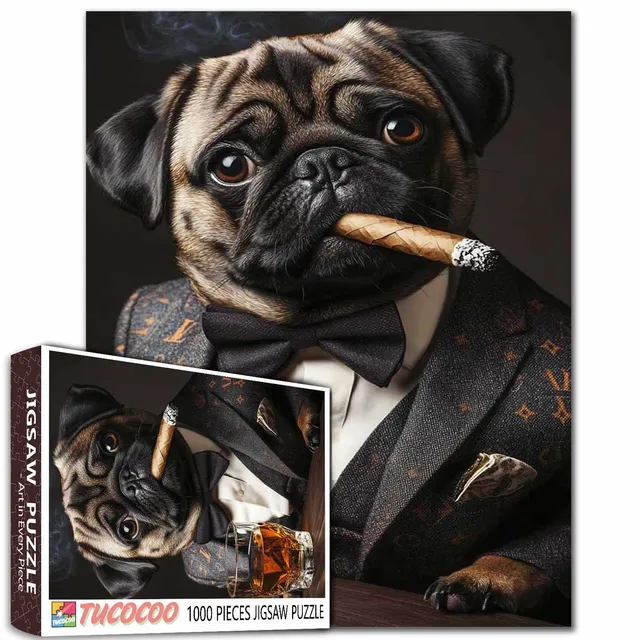 tucocoo-pug-in-tuxedo-with-cigar-puzzle-1000-teile-mops image 1