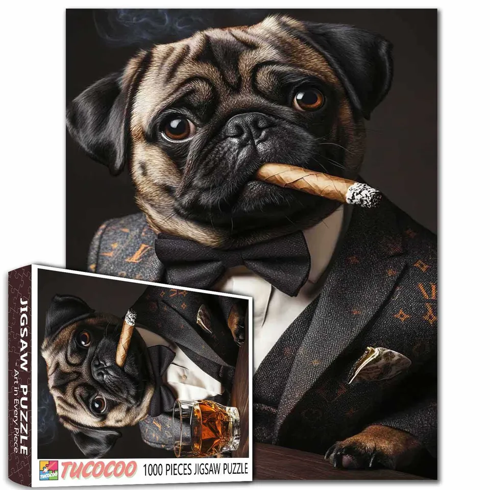 tucocoo-pug-in-tuxedo-with-cigar-puzzle-1000-teile-mops image 1