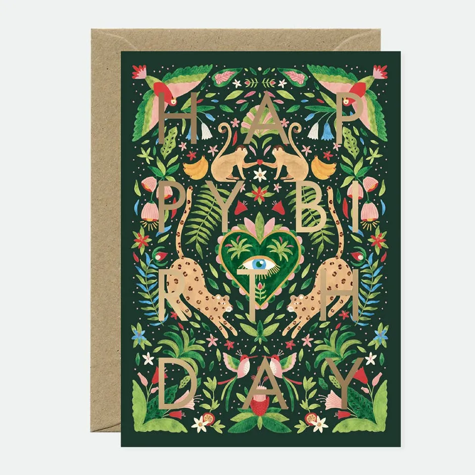 all-the-ways-to-say-green-jungle-bday-geburtstagskarte-goldfolie-a6 image 1