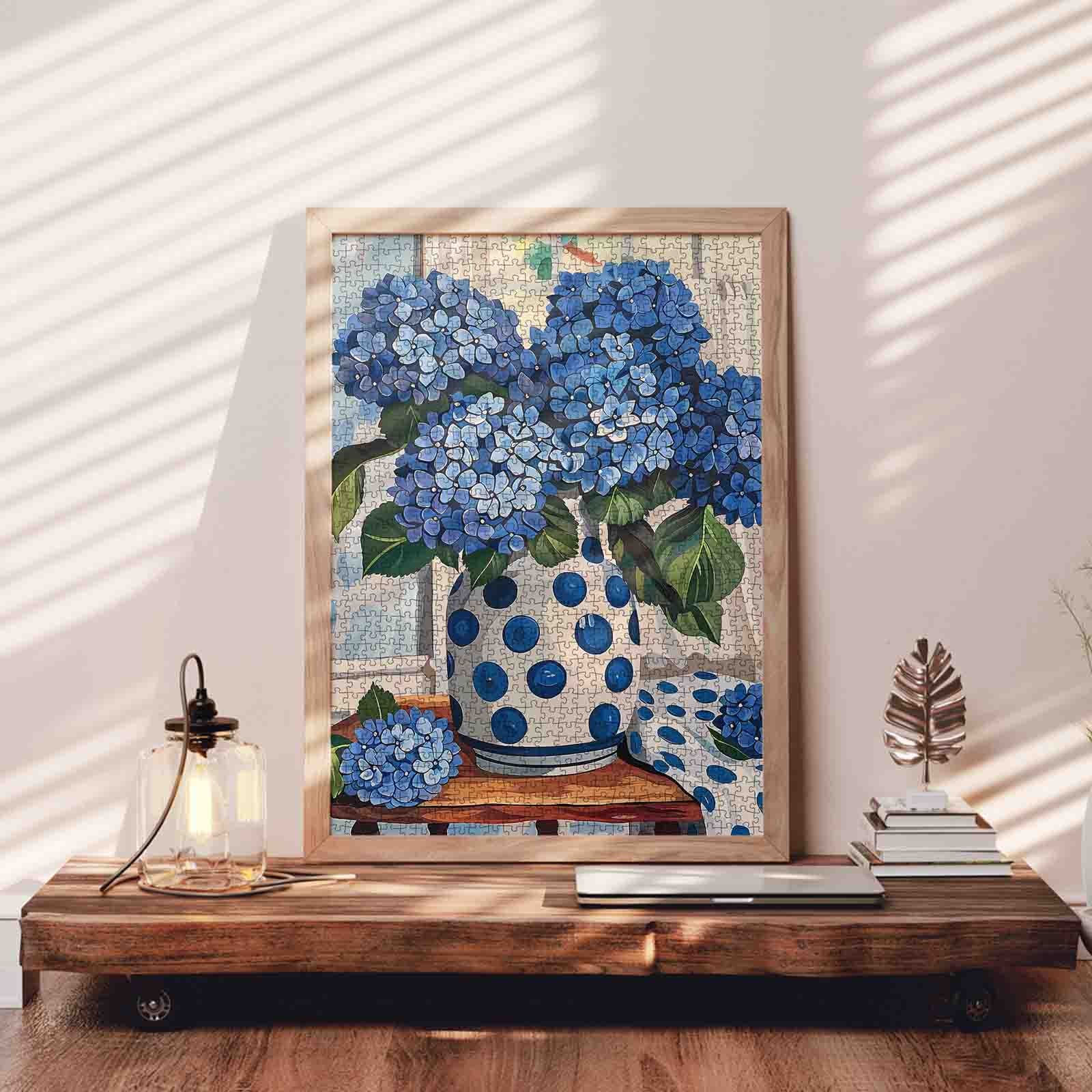 tucocoo-blue-hydrangea-polka-dot-vase-puzzle-1000-teile-blumen image 3