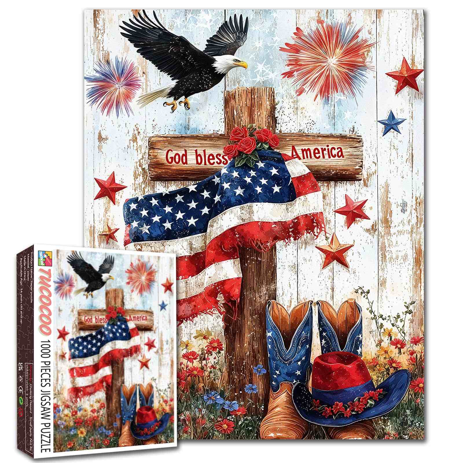 tucocoo-god-bless-america-puzzle-1000-teile-kreuz image 1
