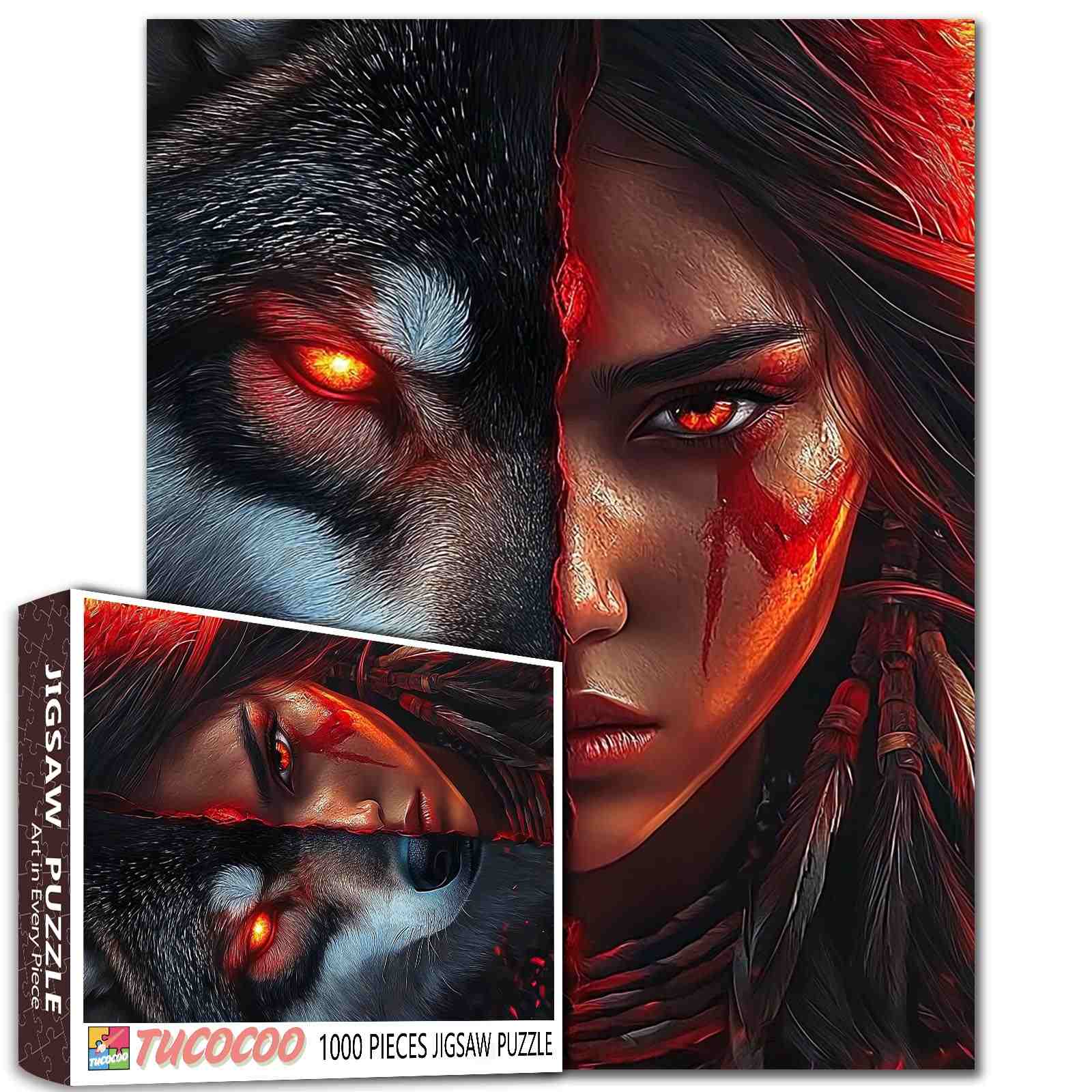 tucocoo-wolf-spirit-warrior-puzzle-1000-teile-portrait image 1