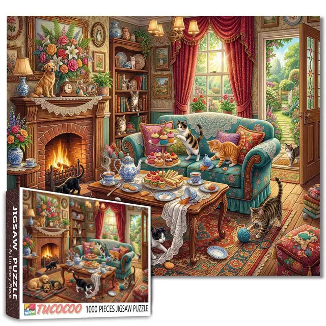 tucocoo-cozy-cat-tea-party-puzzle-1000-teile-katzen image 1