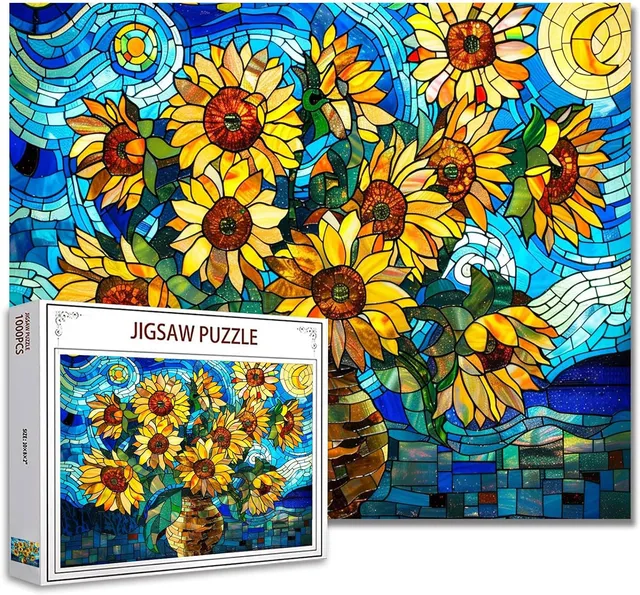 tucocoo-jigsaw-van-gogh-glasfenster-puzzle-1000-teile-blumen image 1