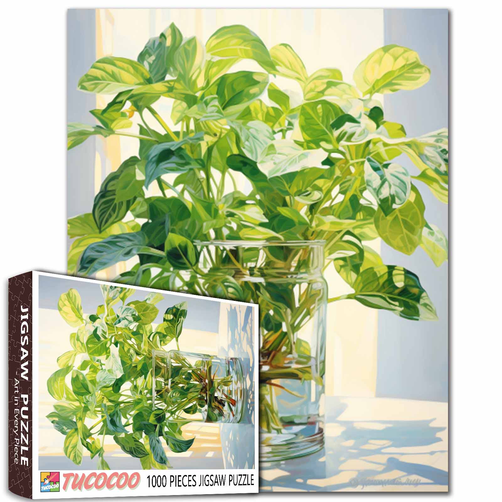 tucocoo-green-foliage-puzzle-1000-teile-gr-ne-bl-tter-vase image 1