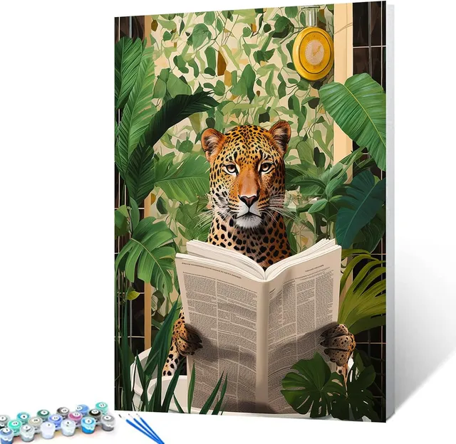 tucocoo-paint-by-numbers-leopard-reading-newspaper-malen-nach-zahlen-40x50 image 1