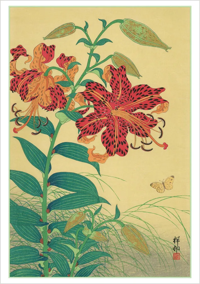 pomegranate-blank-notecards-ohara-koson-klappkarte-lilie-schmetterling image 1