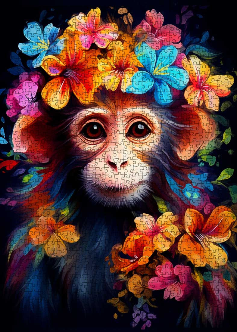 tucocoo-jigsaw-puzzles-affe-mit-blumenkranz-puzzle-1000-teile image 2