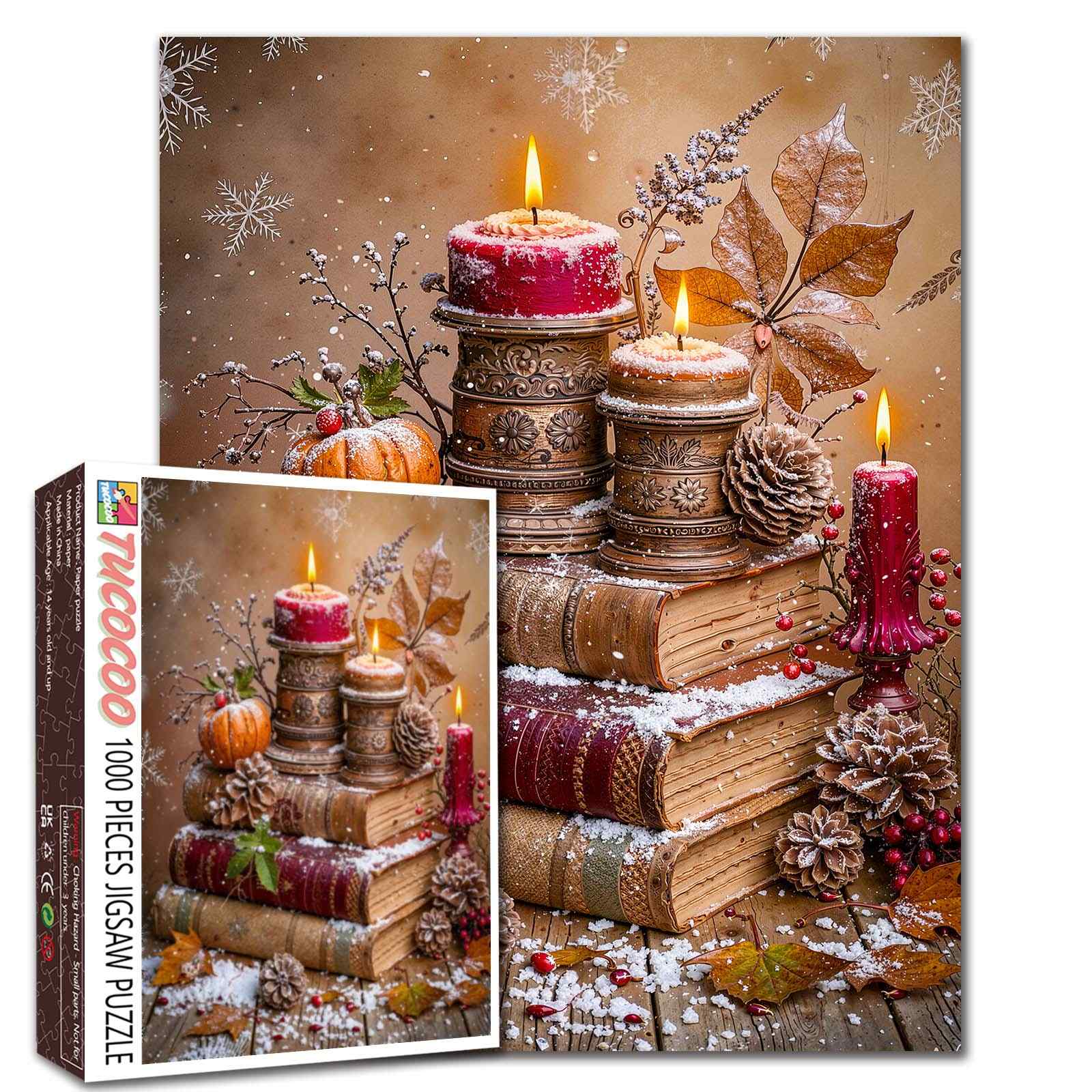 tucocoo-vintage-candlelight-winter-books-puzzle-1000-teile image 1