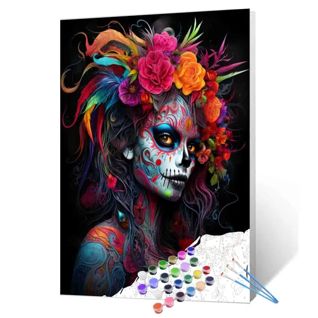tucocoo-paint-by-numbers-vibrant-floral-skull-goddess-malset-ohne-rahmen image 1