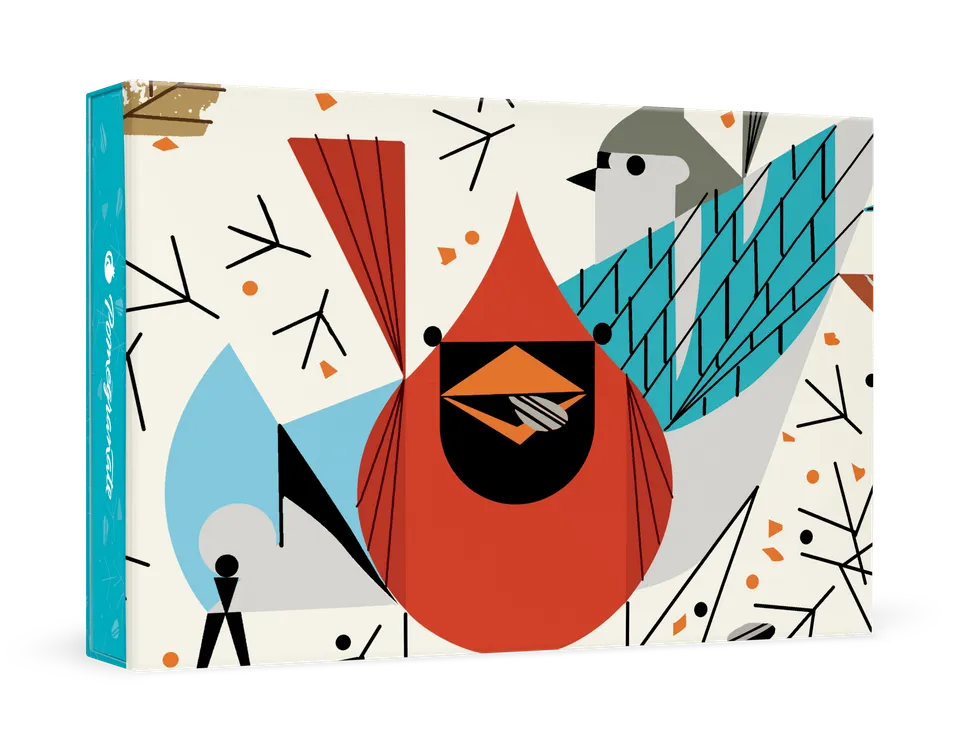 pomegranate-boxed-notecards-charley-harper-birdfeeders-dankeskarten-set image 1