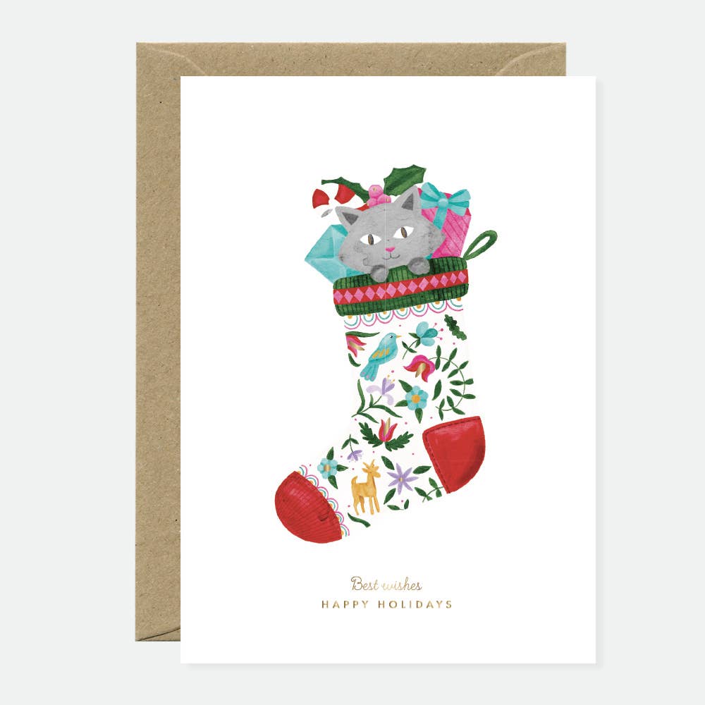 all-the-ways-to-say-cat-sock-weihnachtskarte-a6-goldfolie image 1