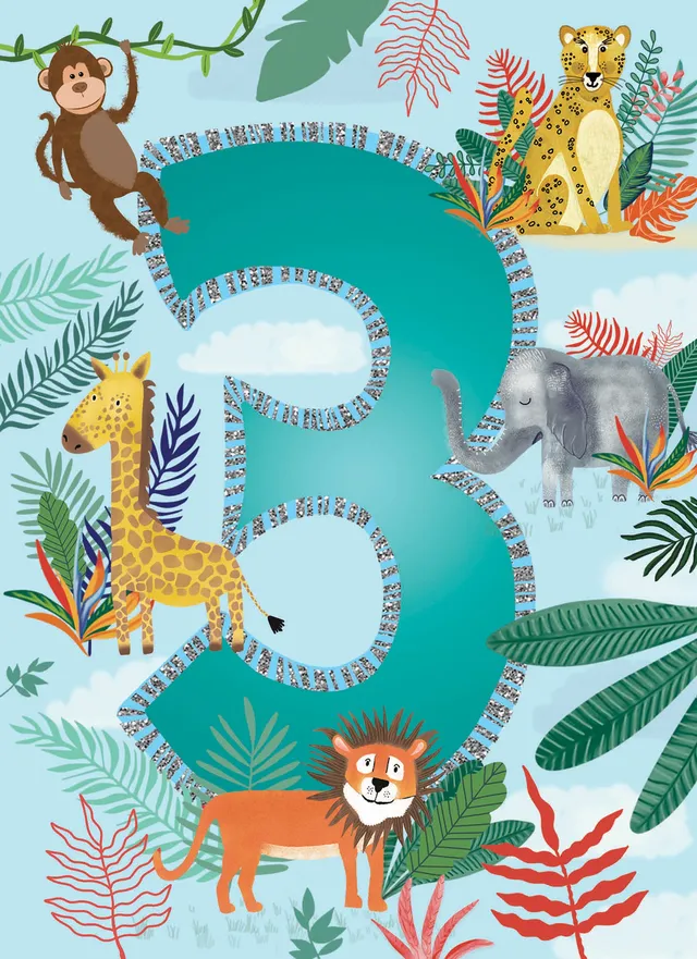 otter-house-party-time-jungle-animals-karte-3-jahre image 1