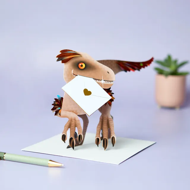 otter-house-special-delivery-velociraptor-dino-karte-3d image 1