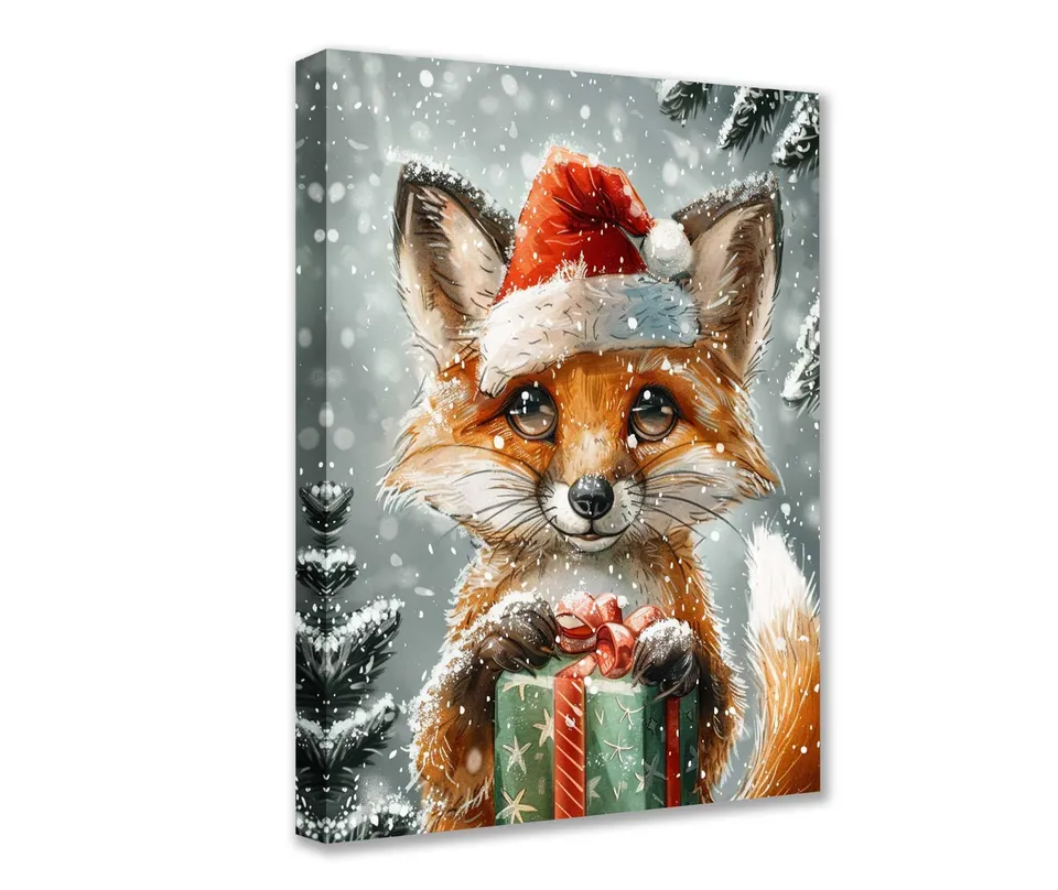 tucocoo-santa-fox-with-christmas-gift-leinwandbild-30x40cm image 1