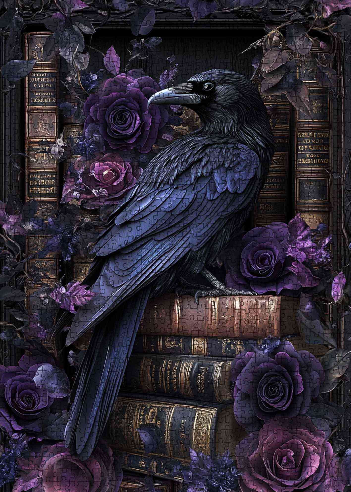 tucocoo-raven-purple-roses-books-puzzle-1000-teile image 2
