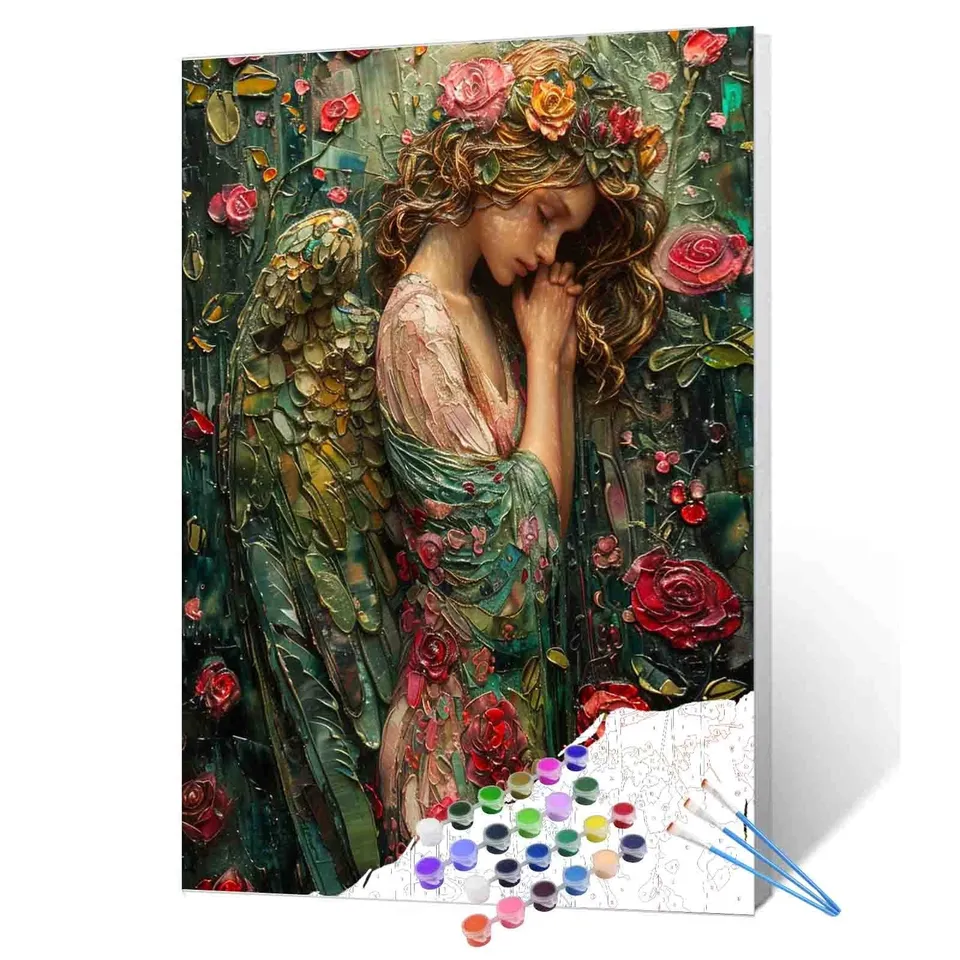 tucocoo-paint-by-numbers-serene-angel-with-roses-malbild-40x50 image 1