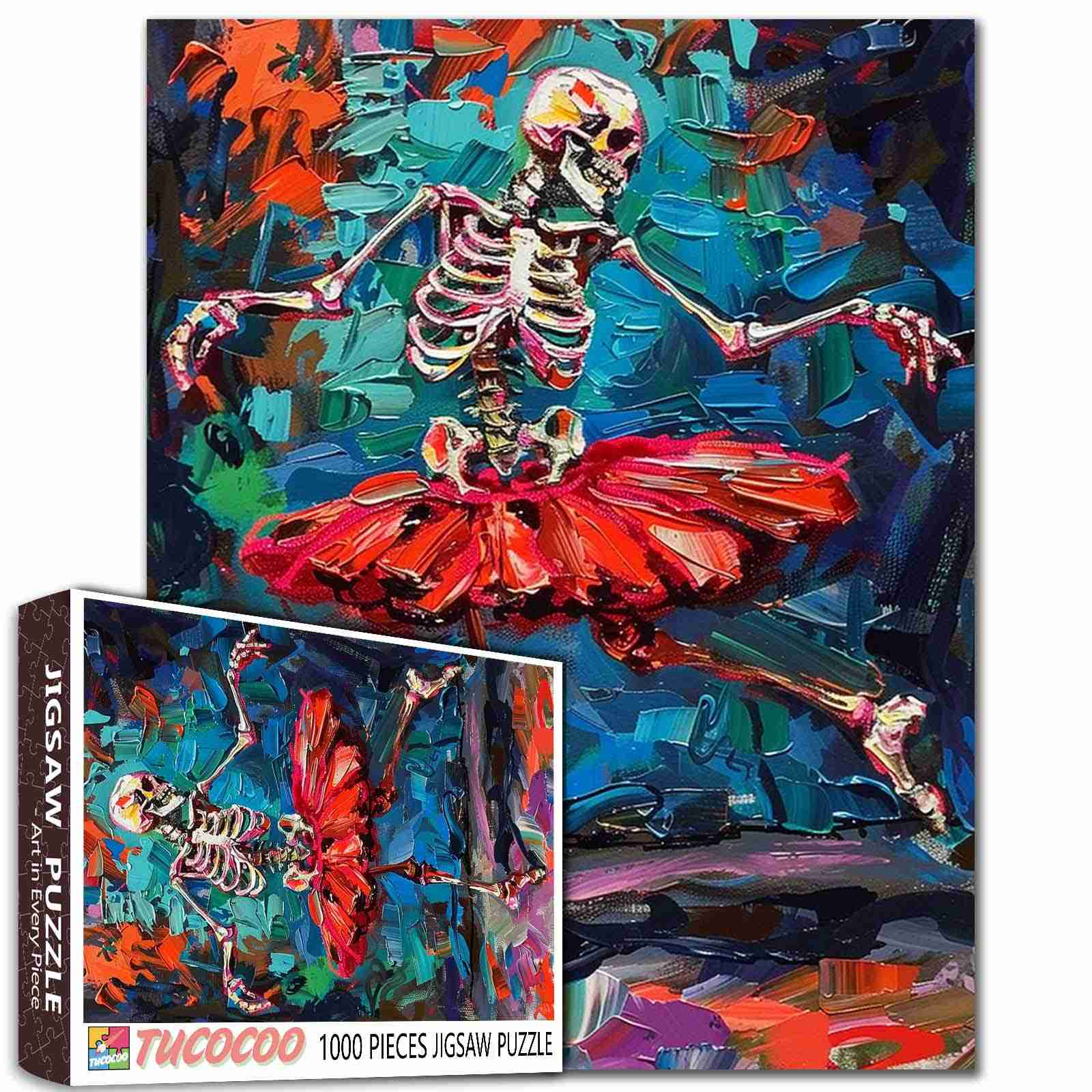 tucocoo-dancing-skeleton-red-tutu-puzzle-1000-teile-skull image 1