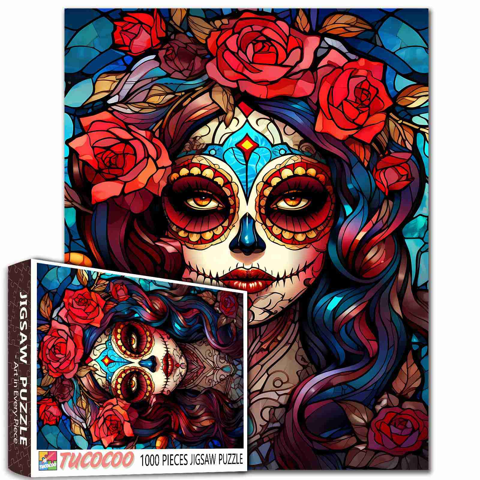 tucocoo-sugar-skull-woman-puzzle-1000-teile-rosen image 1