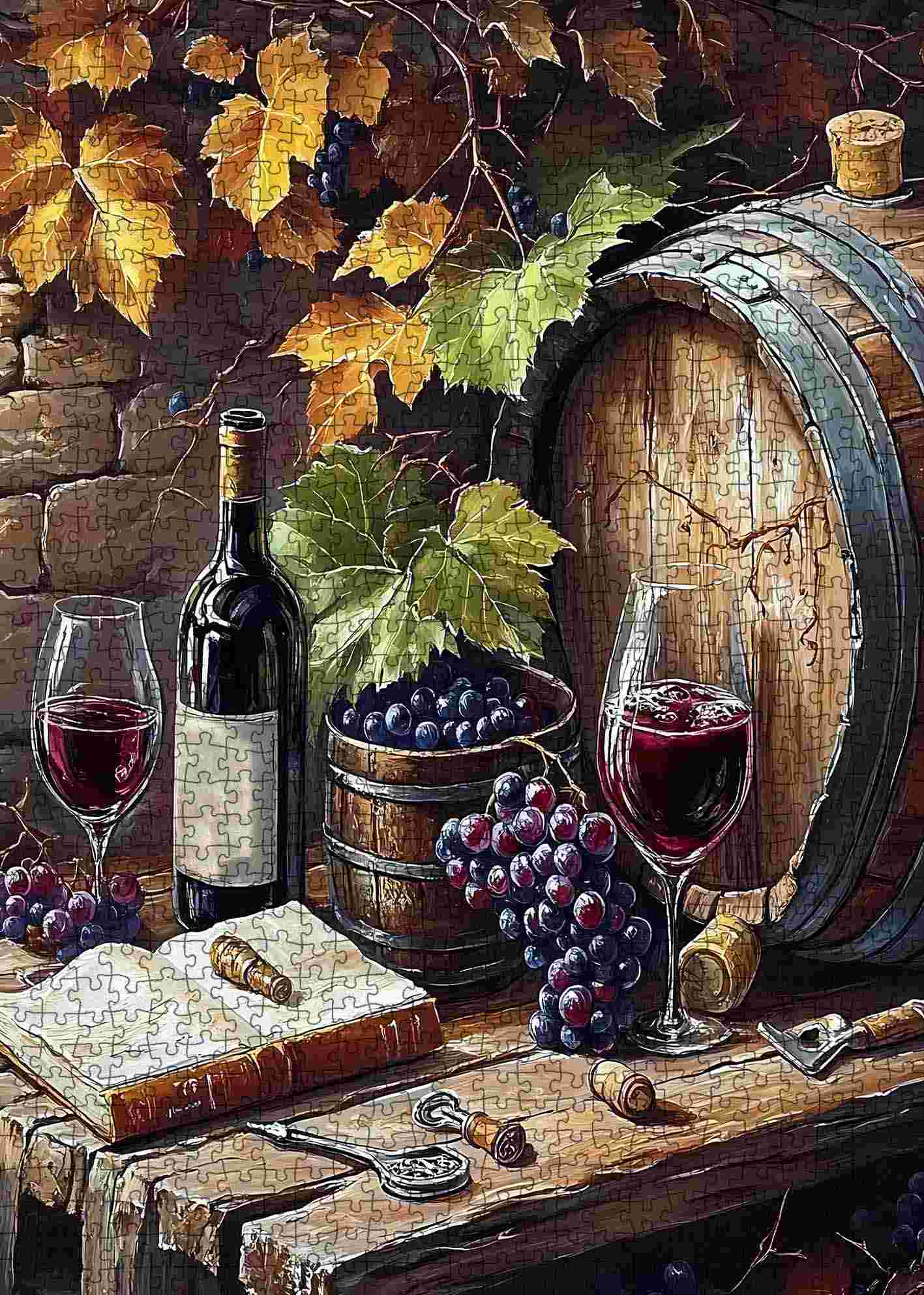 tucocoo-rustic-wine-and-grapes-puzzle-1000-teile-wein image 2