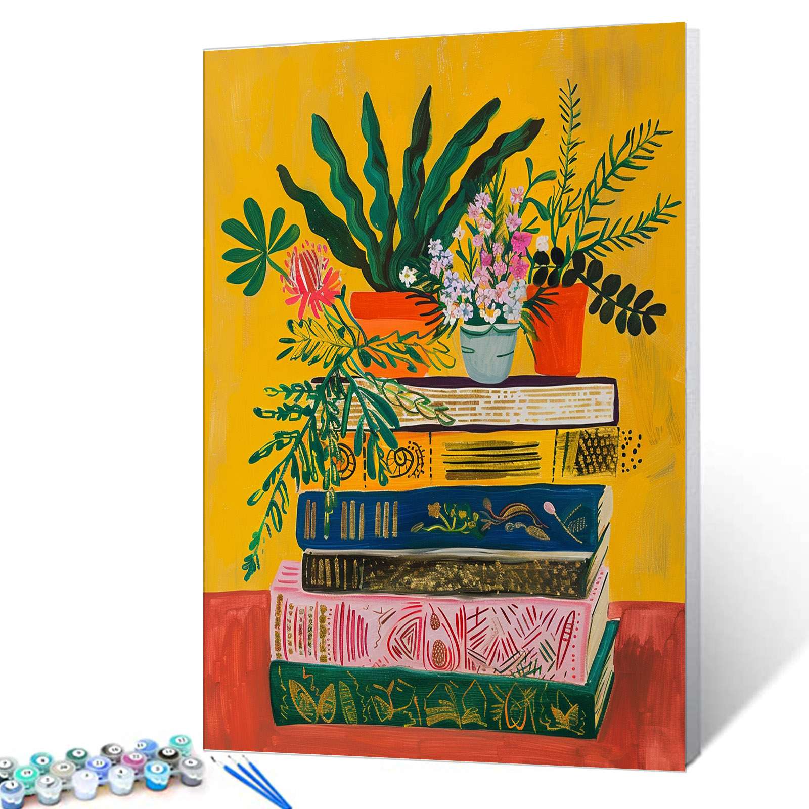 tucocoo-stacked-books-with-greenery-malen-nach-zahlen-40x50 image 1