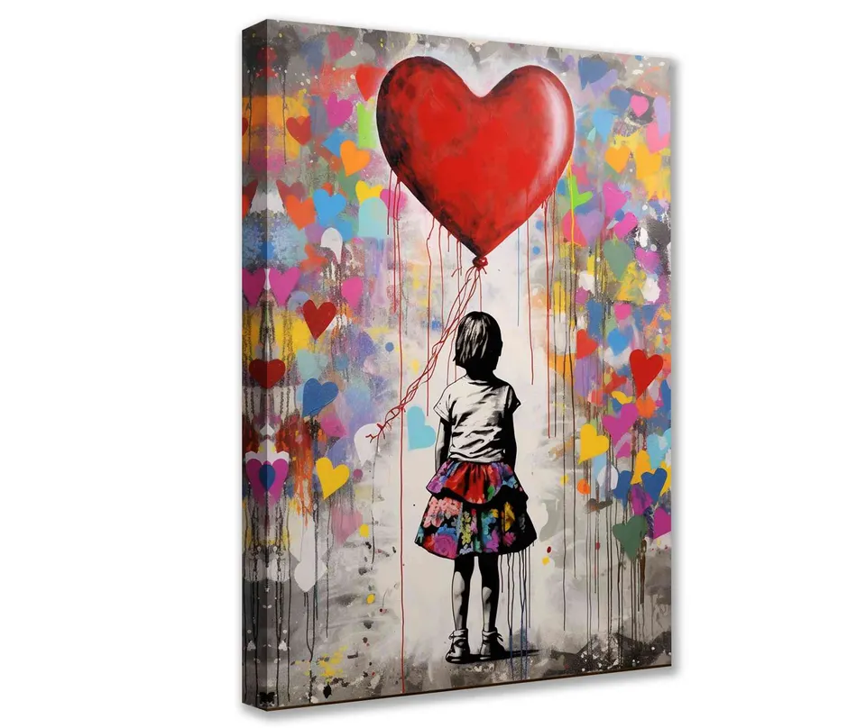 tucocoo-girl-red-heart-balloon-graffiti-leinwandbild-30x40cm image 1