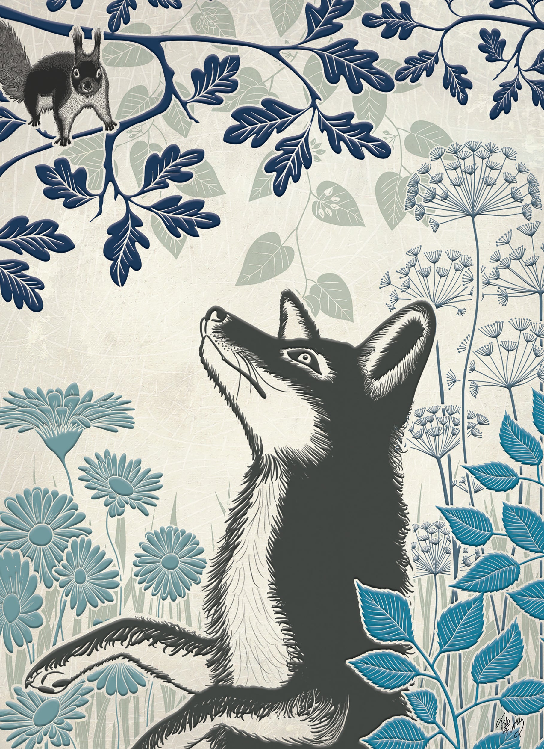 otter-house-country-lane-fuchs-gru-karte-blumen image 1
